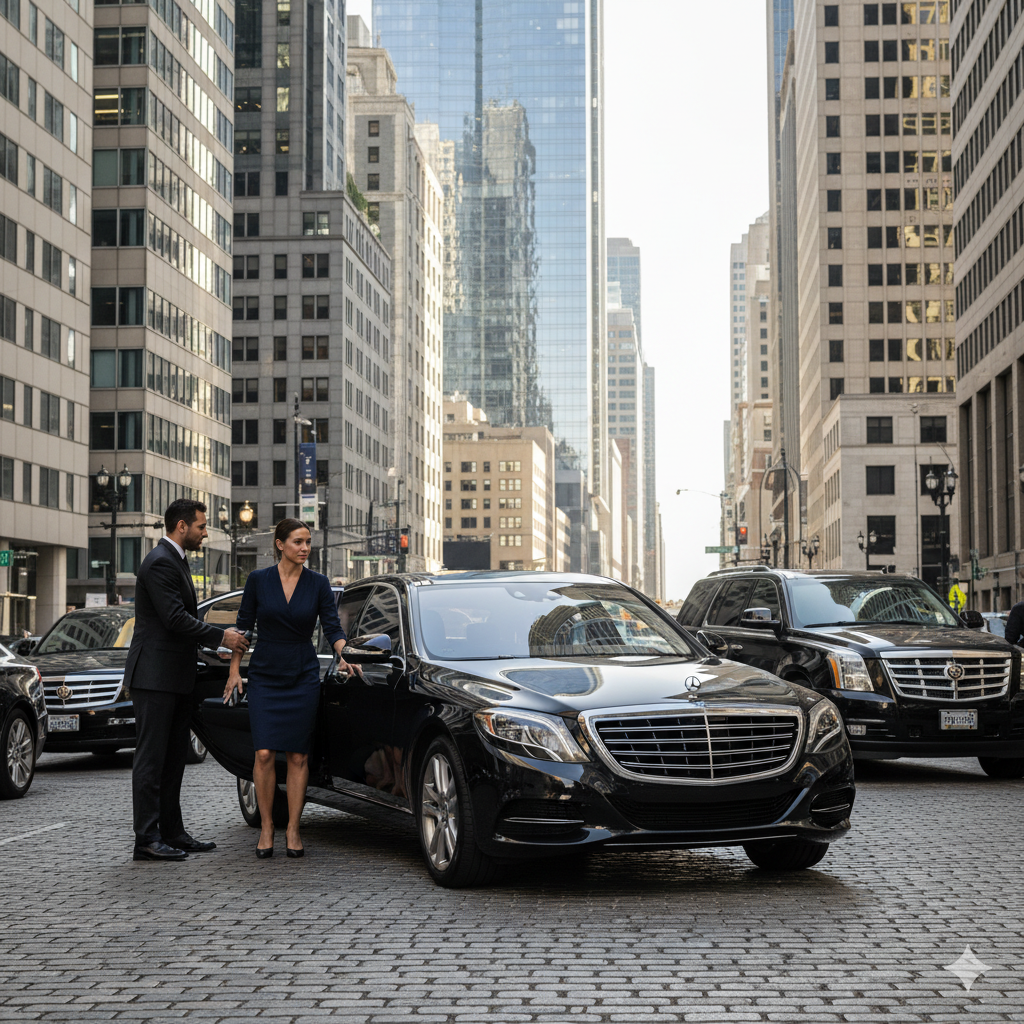 Chauffeur confirming pickup details with a client before departure